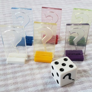 Set of 6 Clue Suspect Tokens Clue Dice - Clue Game Pieces - Question Mark Tokens - Clue Board Game Pieces - Plastic Game Pieces Clue
