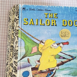 6 Vintage Little Golden Books Sailor Dog Scuffy the Tugboat Golden Book Lot Kids Books LGB 1980s image 1