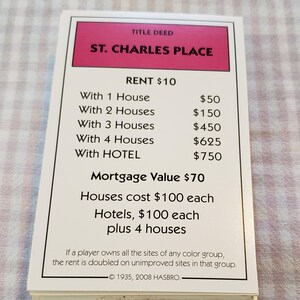 Lot énorme de cartes de propriété du monopole, plusieurs jeux - cartes de titre de propriété pour le monopole - artisanat de jeu de monopole - artisanat de jeu de société - jeu de société à faire soi-même