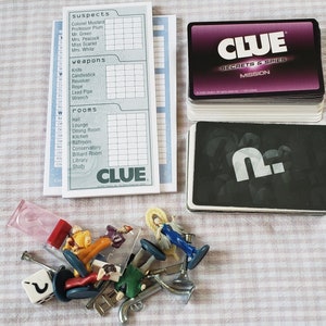 Assorted Clue Game Pieces - Suspect Cards Clue Weapons Game Tokens Detective Logs - Vintage Clue Board Game - Replacement Game - Game Crafts