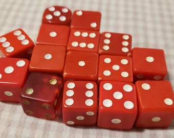 15 Red Dice - Colored Dice - Specialty Dice - Plastic Dice - Red Game Pieces - Dice Lot - Game Lot - Board Game Crafts - Replacement Game