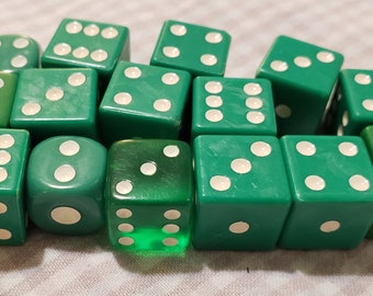 15 Green Dice - Colored Dice - Specialty Dice - Plastic Dice - Green Game Pieces - Dice Lot - Game Lot - Board Game Crafts