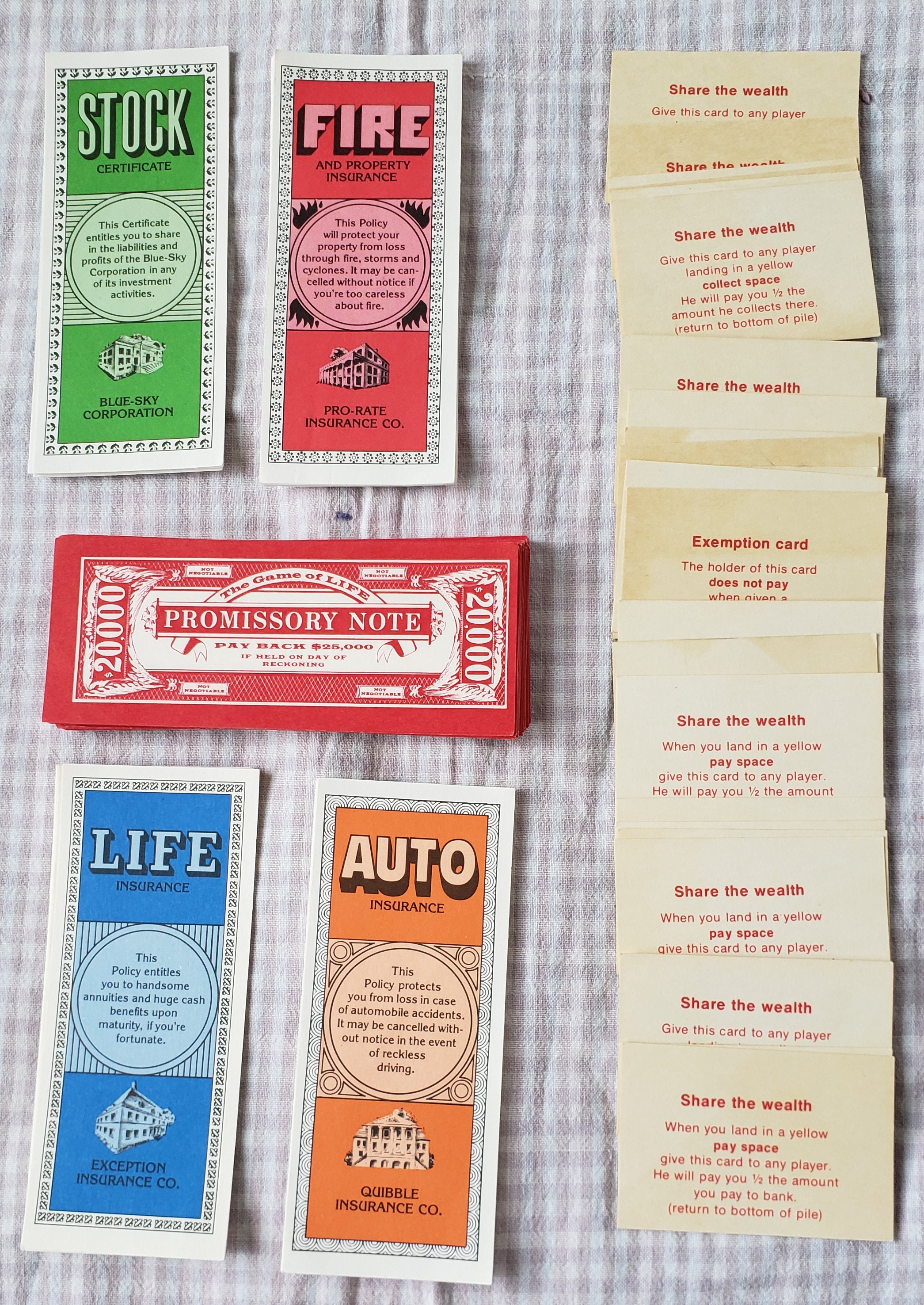 Vintage Game of Life Cards Insurance Stock Deed Card Game of Life Share the Wealth Vintage Game