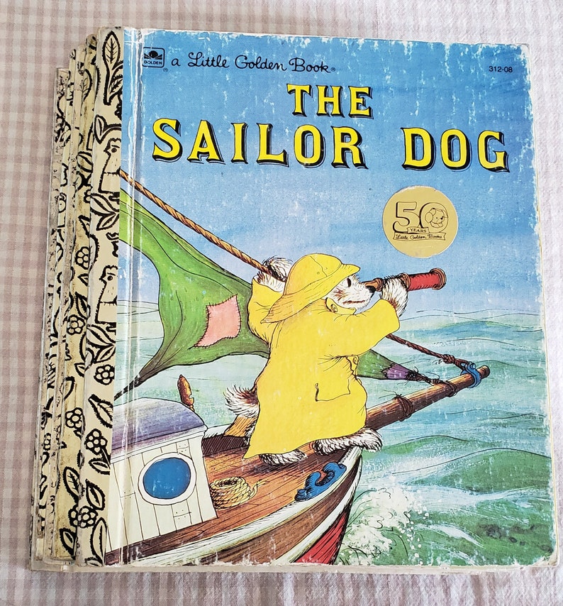 6 Vintage Little Golden Books Sailor Dog Scuffy the Tugboat Golden Book Lot Kids Books LGB 1980s image 1