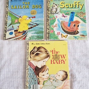 6 Vintage Little Golden Books Sailor Dog Scuffy the Tugboat Golden Book Lot Kids Books LGB 1980s image 3