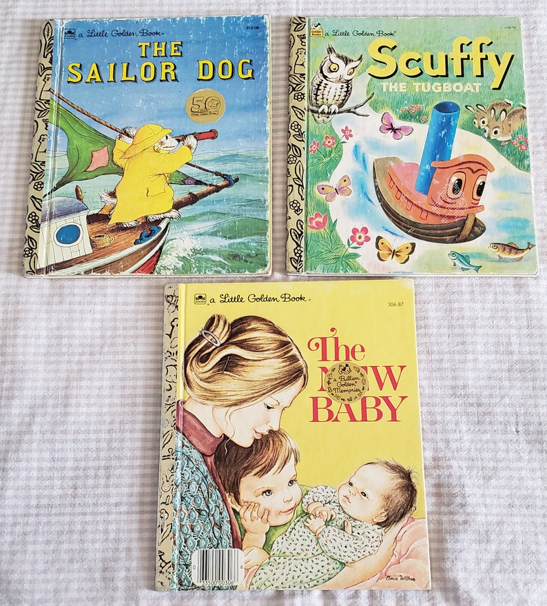 6 Vintage Little Golden Books Sailor Dog Scuffy the Tugboat Golden Book Lot Kids Books LGB 1980s image 3