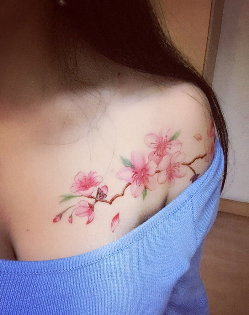 Temporary tattoo red plum blossom plant flowers flower body Etsy