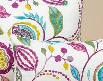 Mauve & Light Blue Floral Cotton Cushion Cover: Handmade Botanical Decor