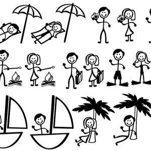 Stick Figure People Family (Vacation Themed) - Vector Art SVG Files