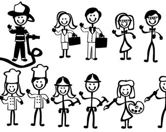 Stick Figure People Family (Occupational Themed) - Vector Art SVG Files