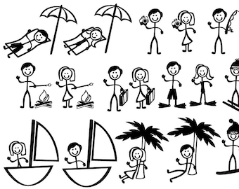 Stick Figure People Family (Vacation Themed) - Vector Art SVG Files (with Commercial License)