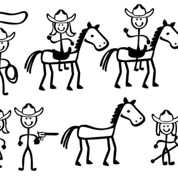 Stick Figure People Family (Cowboy Themed) - Vector Art SVG Files