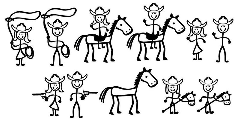 Download Stick Figure People Family Cowboy Themed Vector Art Svg Etsy