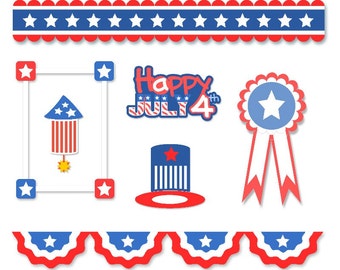 4th of July Vector Art SVG Files Set #1 (with Commercial License) - Star, Rocket, Hat, Ribbon, Frame, Swag, Happy 4th of July