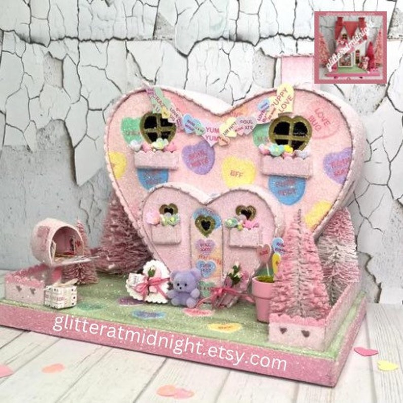 Valentines Glitter House Pale Pink Hearts Etsy