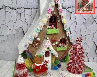 Gingerbread Multicolor Gumdrop Chalet Putz Glitter House