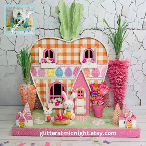 Easter Putz Carrot Cottage with Bunnies