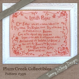 Redwork Embroidery Pattern *Lord's Prayer* Christian  embroidery design hand stitched gifts and home decor