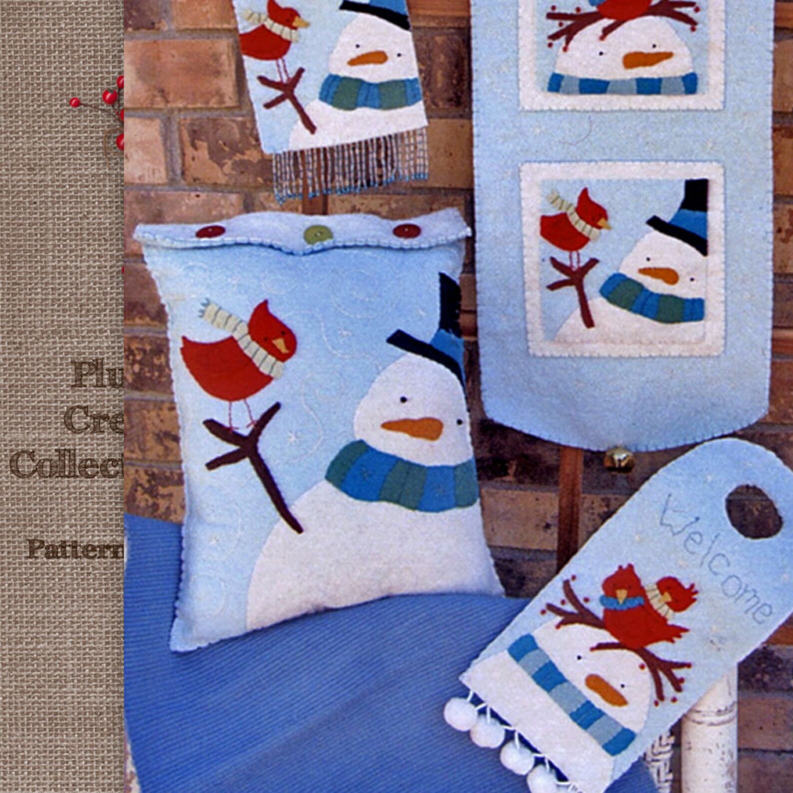 Snowman Pattern *felt Snowman Pillow* &amp; Banner, Ornament, Door Knob ...