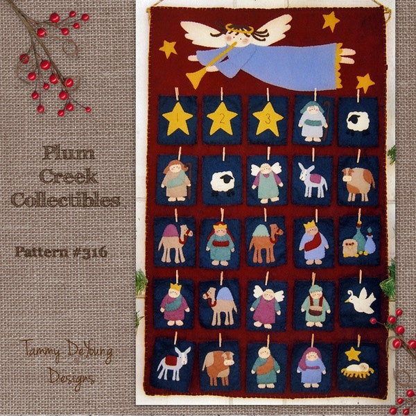 Nativity Advent Calendar Pattern. Religious Christmas Decoration, Wool felt Applique pattern, Woolfelt embroidery, felt manager scene,