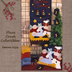 Felt Advent Calendar Pattern, Nativity Pattern, Christmas countdown advent banner wool felt applique embroidery pillow baby Jesus manger