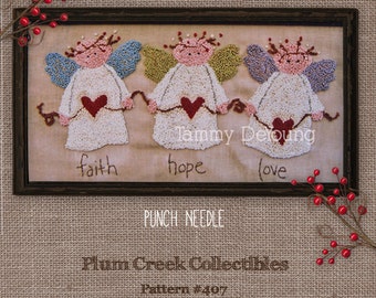 Faith Hope Love Pattern *Angel Punch Needle Pattern* embroidery pattern for handmade wedding gift, home decor, primitive angel pattern