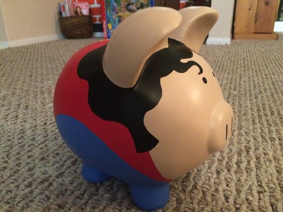Superman Hand Painted Ceramic Piggy Bank Large Etsy