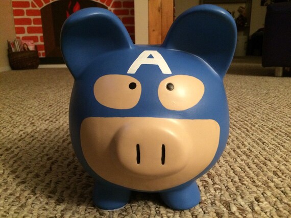 Captain America Hand Painted Ceramic Piggy Bank Large Etsy