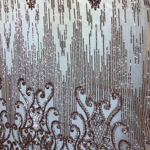 Bronze Gold Mesh Alta Striped Damask Sequins Lace Wedding Prom Formal Fabric - Sold By The Yard