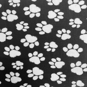 Black Puppy Paw Print Poly Cotton Fabric - Sold By The Yard - 59&quot;