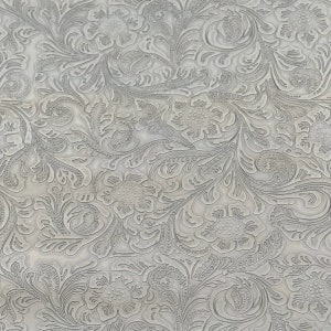 Gray Western Floral PU Faux Leather Vinyl Fabric - Sold By The Yard - 56&quot;