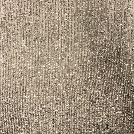 Silver Sequins Lace Fabric | Mille Stripe, Stretch Mesh, Couture