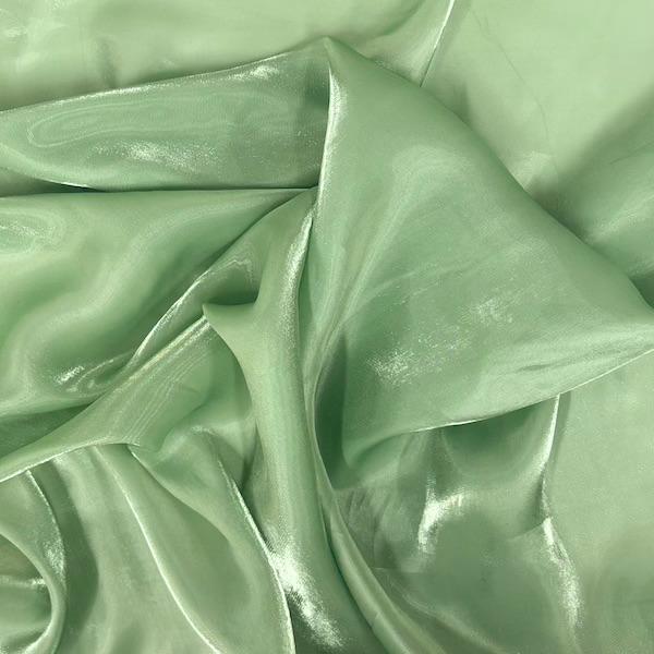 Sage Green Crystalized Reflective Liquid Silk Chiffon Apparel