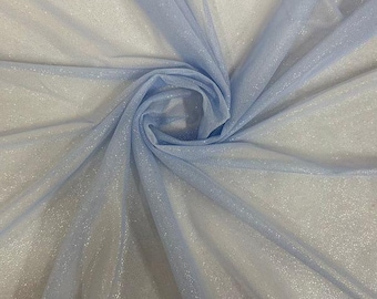Baby Blue | Silver Metallic Foil Dot Mesh Fashion Apparel Costume Fabric - Sold By The Yard