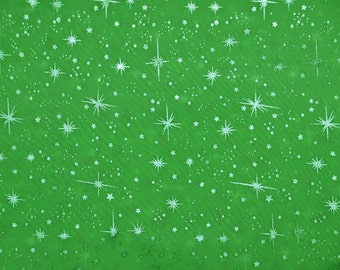 Green Sheer Organza Shooting Star Print Fabric - Sold By The Yard - 58"