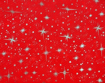 Red Sheer Organza Shooting Star Print Fabric - Sold By The Yard - 58"