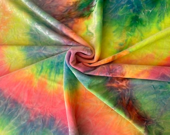 Tela de terciopelo elástico con efecto tie-dye arcoíris, 152 cm de ancho, para ropa y ropa de baile