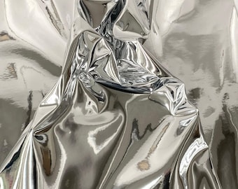 Silver Chrome Reflective Mirror Vinyl Upholstery Crafting Fabric - Sold By The Yard - 54"