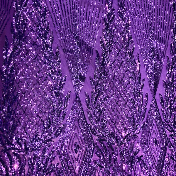 Tissu en dentelle formelle à paillettes violettes Alpica Stretch à paillettes pour bal de mariage - Vendu au mètre