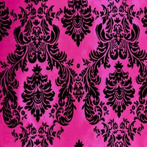 Hot Pink | Black Damask Flocking Velvet Taffeta Apparel Drapery Costume Decor Fabric