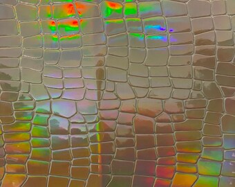 Charcoal Gray Iridescent Faux Crocodile Vinyl Upholstery Crafting Fabric - Sold By The Yard - 56"