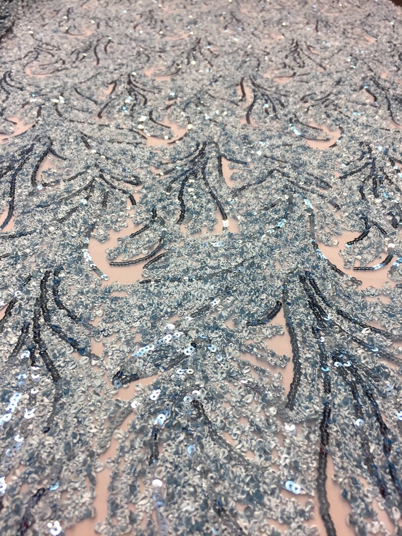 Fabric Green Cozy Pop Thread Floral Sequins Prom Formal ...