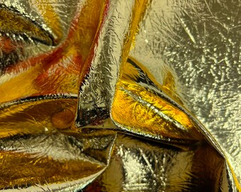 Gold Crushed Distressed Foil Chrome Mirror Reflective Vinyl Fabric - Sold By The Yard - 54"