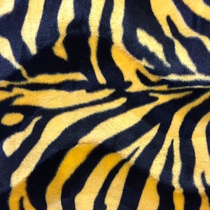 Deep Yellow Black Big Zebra Print Velboa Faux Fur Fabric - Sold By The Yard - 58"/ 60"
