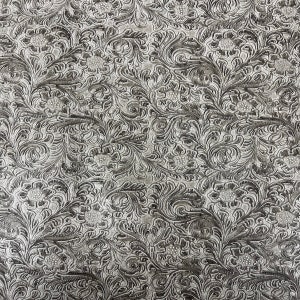 Cement Gray Western Floral PU Faux Leather Vinyl Fabric - Sold By The Yard - 56&quot;