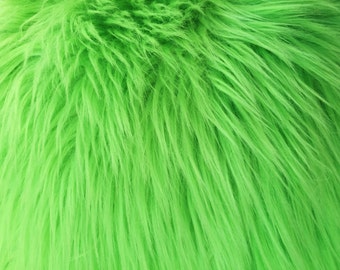 Lime Green Luxury Long Pile Faux Shaggy Fur Fabric - Sold By The Yard - 60"