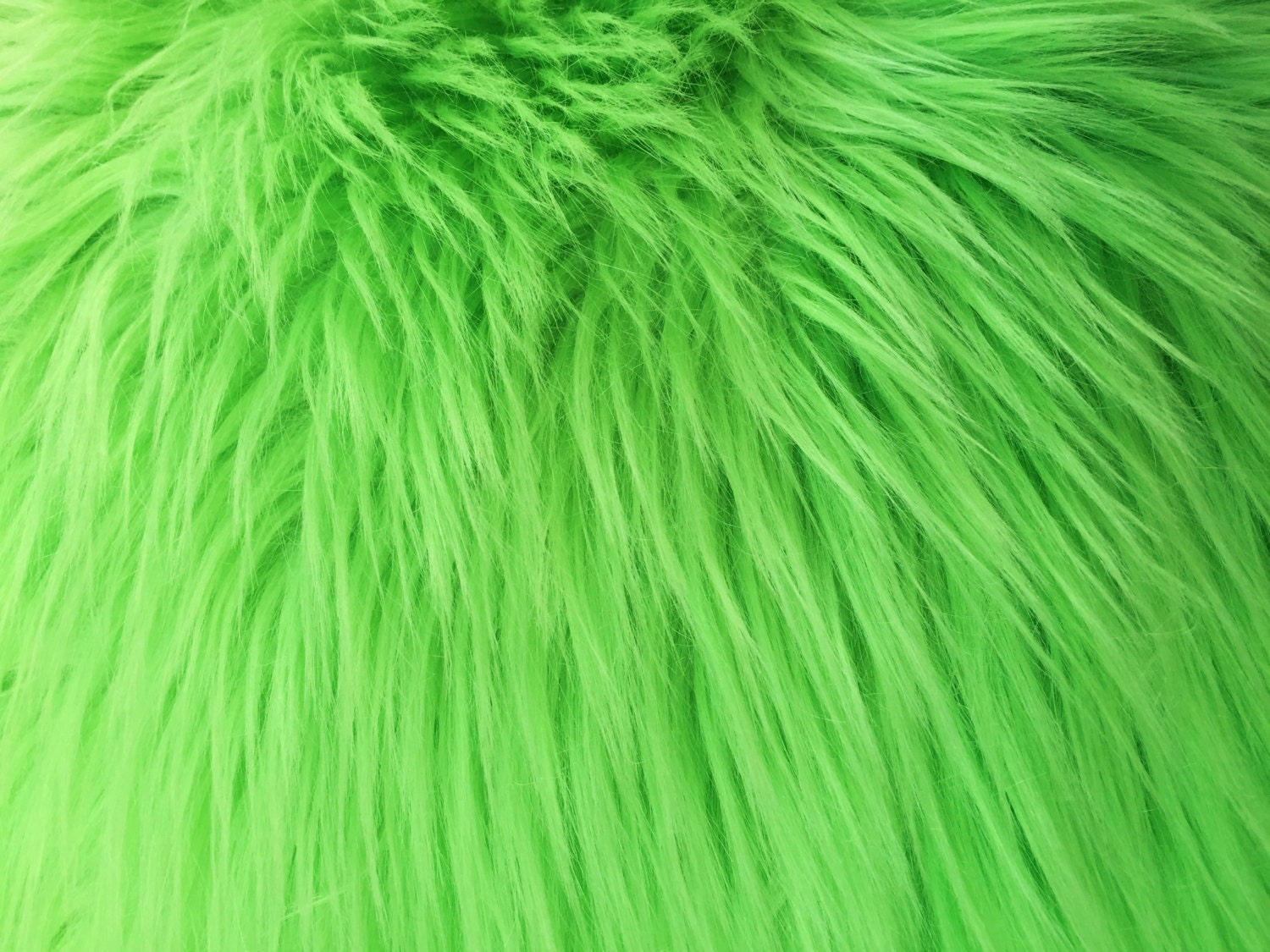 Lime Green Black Husky Long Pile Shaggy Faux Fur Fabric - Sold By