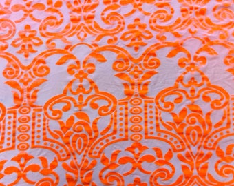 Neon Orange Geometric Burnout Velvet Fabric - 57" Wide, 4-Way Stretch