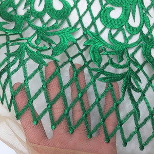 Diamond Jon Nude Mesh Embroidered Metallic Thread BTY 60 Green image 3