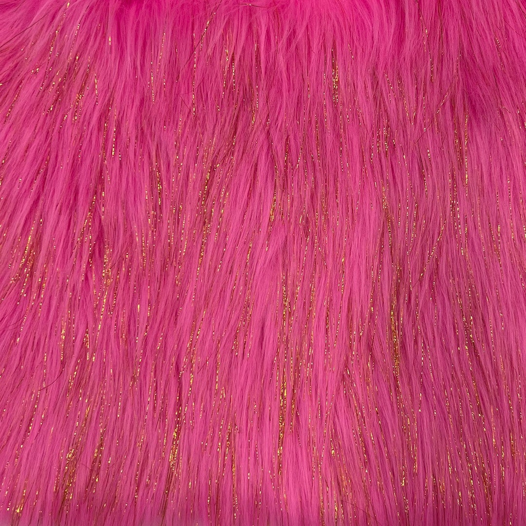 Hot Pink Tinsel Sparkle Glitter Long Pile Shaggy Faux Fur Fabric Sold